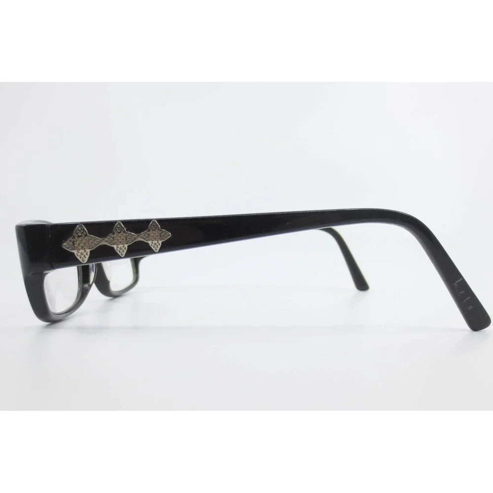 Nicole Miller Baxter Black Rectangular Eyeglasses Frames Silver Floral Cross